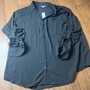 NWT Maurices Black $39 Button Down Collared Roll Tab Sleeve Top, Plus Size 2X